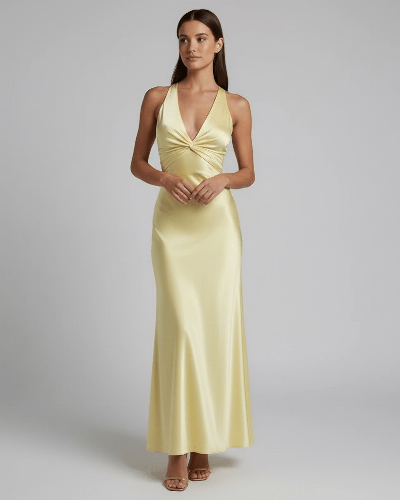 Abito Lungo Donna Smanicato Limone