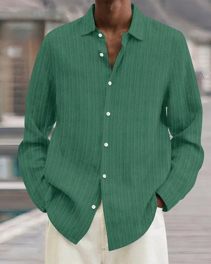 Camicia Uomo a Costine con Bottoni Trama Strutturata Estiva