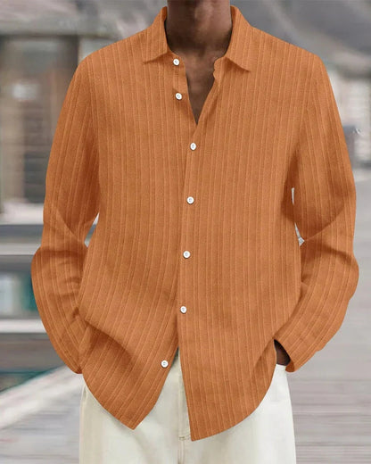 Camicia Uomo a Costine con Bottoni Trama Strutturata Estiva