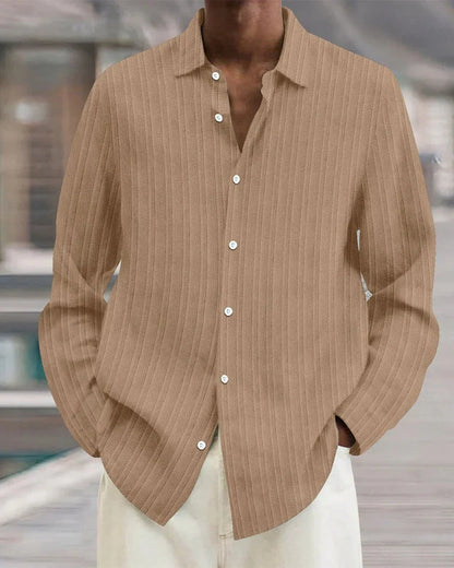 Camicia Uomo a Costine con Bottoni Trama Strutturata Estiva