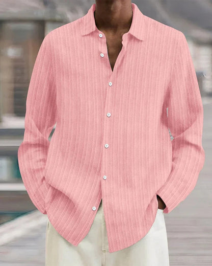 Camicia Uomo a Costine con Bottoni Trama Strutturata Estiva