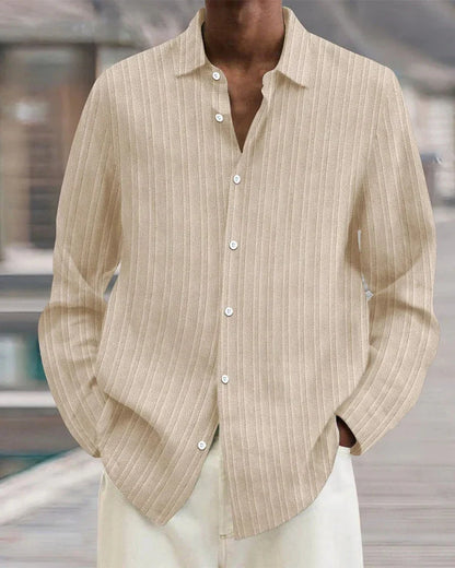Camicia Uomo a Costine con Bottoni Trama Strutturata Estiva