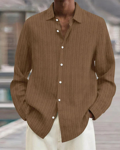 Camicia Uomo a Costine con Bottoni Trama Strutturata Estiva