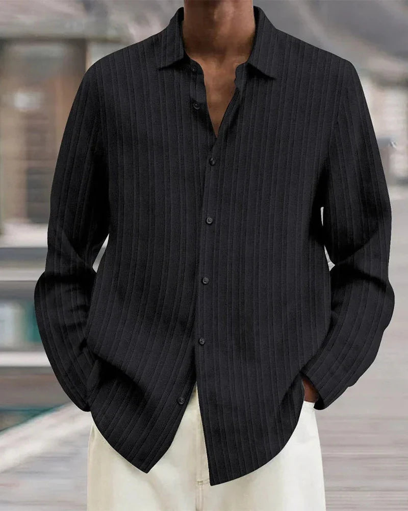 Camicia Uomo a Costine con Bottoni Trama Strutturata Estiva