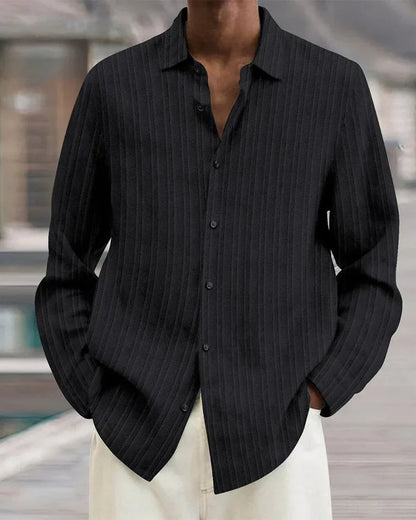 Camicia Uomo a Costine con Bottoni Trama Strutturata Estiva