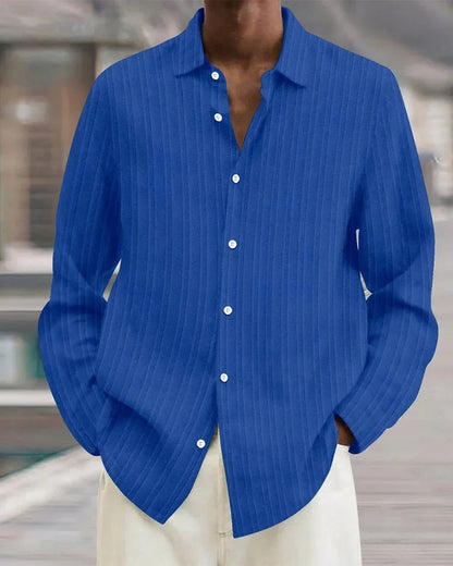Camicia Uomo a Costine con Bottoni Trama Strutturata Estiva