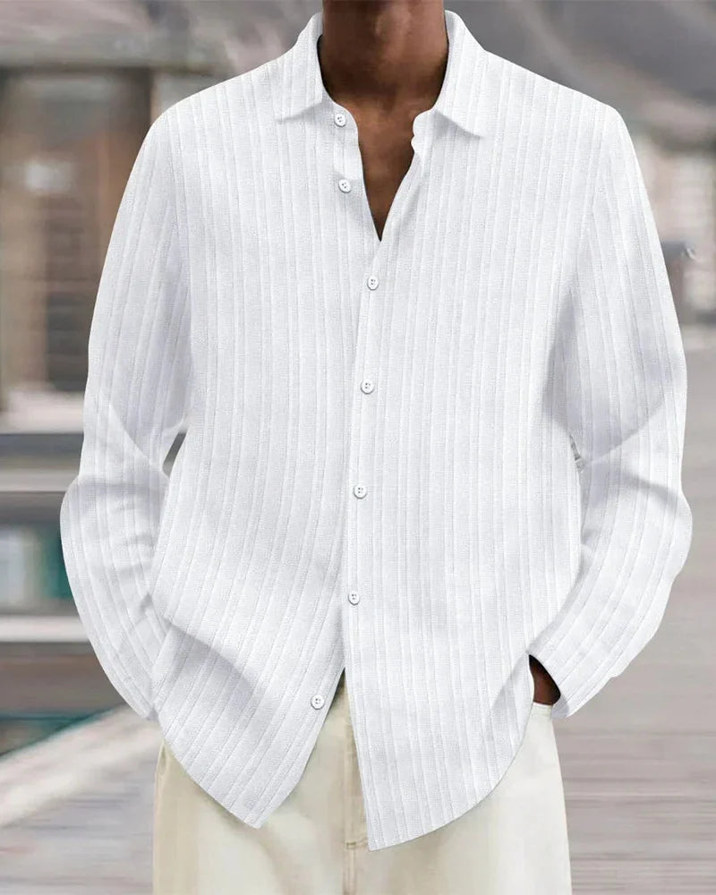 Camicia Uomo a Costine con Bottoni Trama Strutturata Estiva