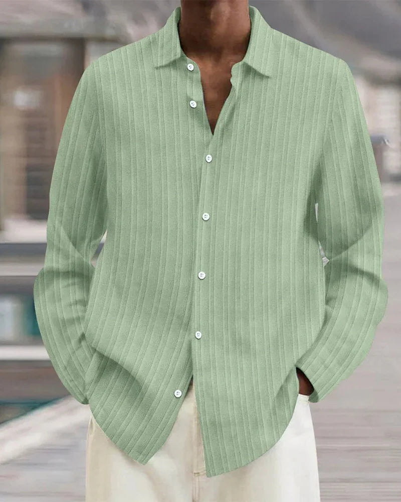 Camicia Uomo a Costine con Bottoni Trama Strutturata Estiva