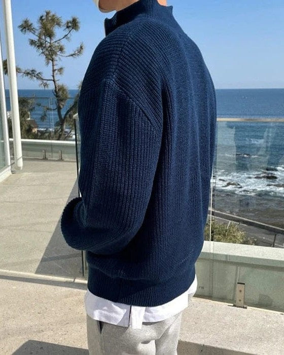 Maglione Uomo Lavorato con Zip a Metà Texture a Costine