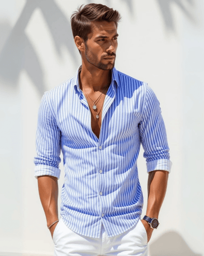 Camicia Uomo a Righe in Cotone Traspirante Leggera