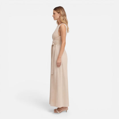 Abito Lungo Donna Smanicato con Vita Drappeggiata