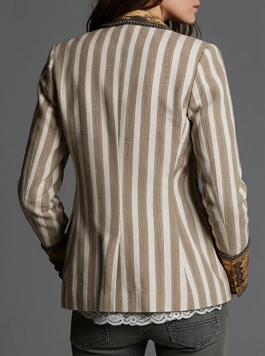 Sara | Blazer Donna Bohémien a Righe con Collo Stampato