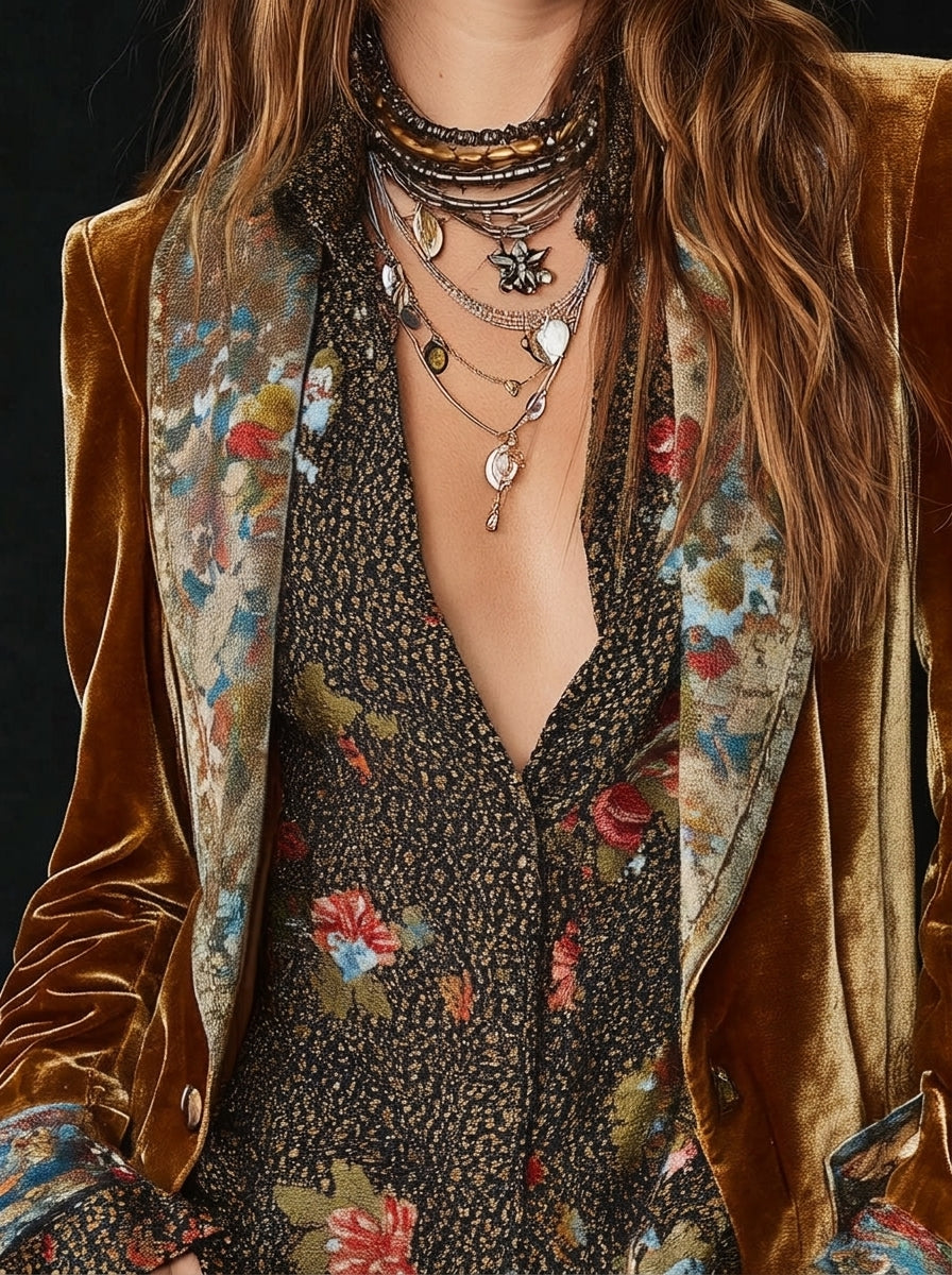 Marcella | Blazer Donna Patchwork a Stampa Floreale Vintage