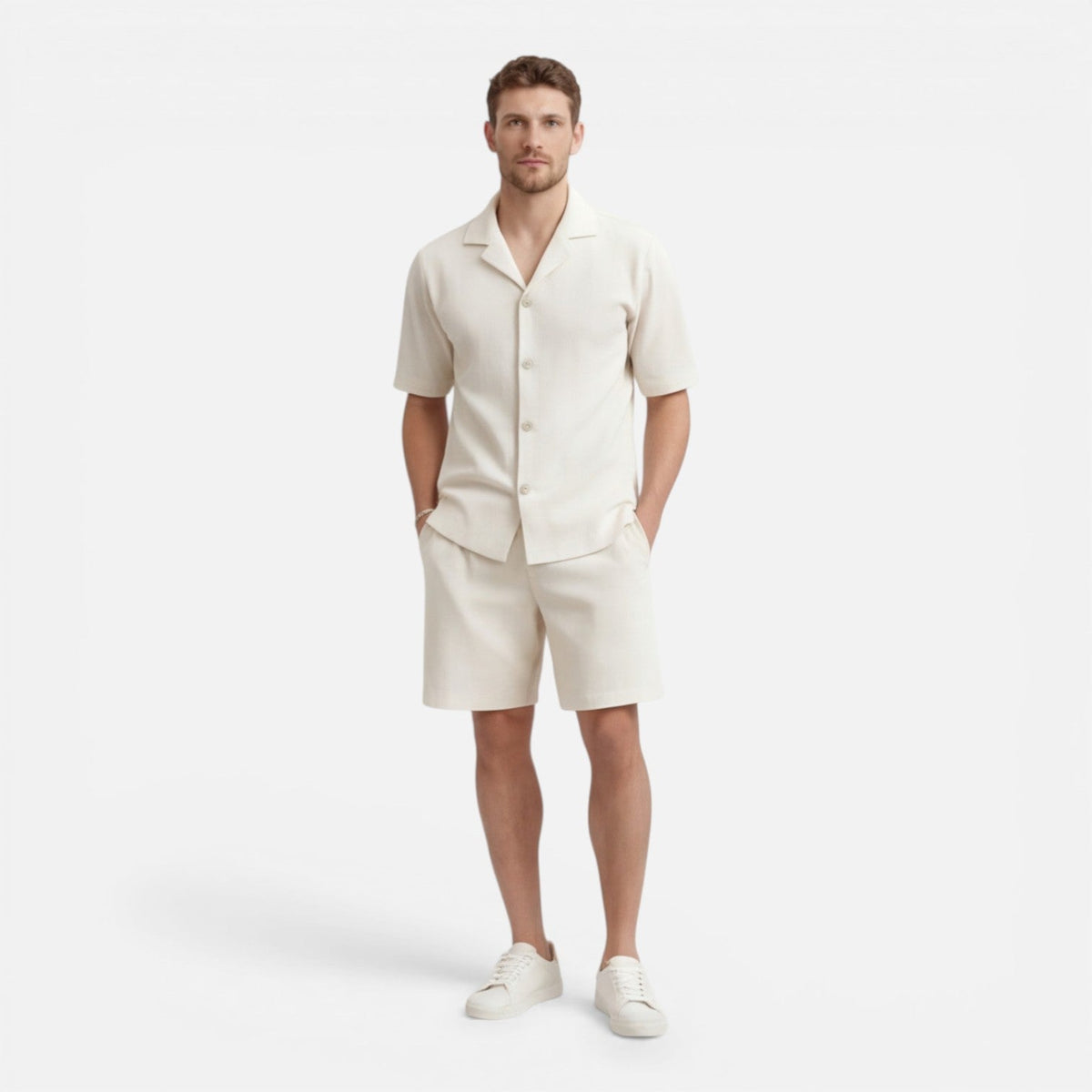 Completo Uomo in Velluto a Coste Camicia e Shorts Estivo