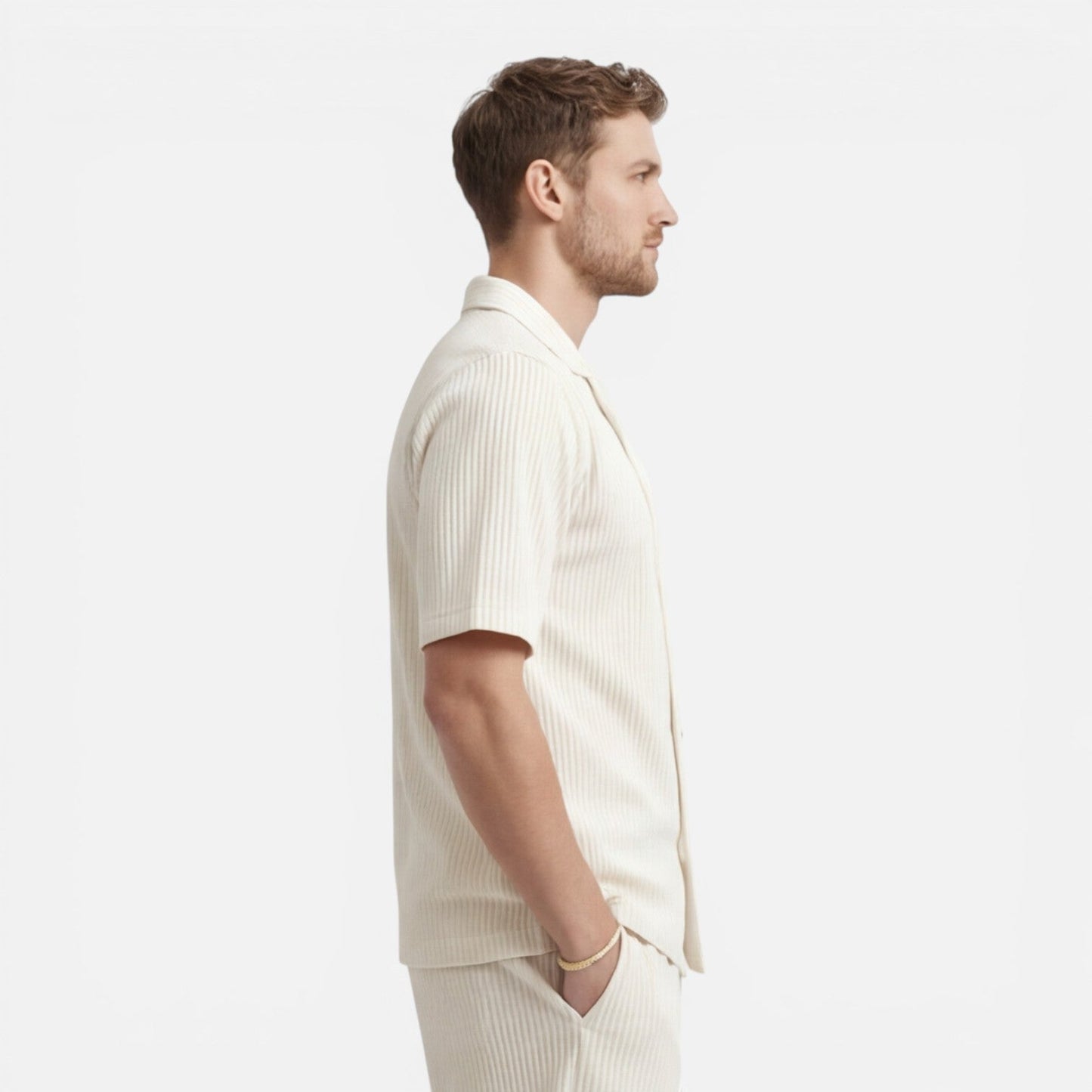 Completo Uomo in Velluto a Coste Camicia e Shorts Estivo