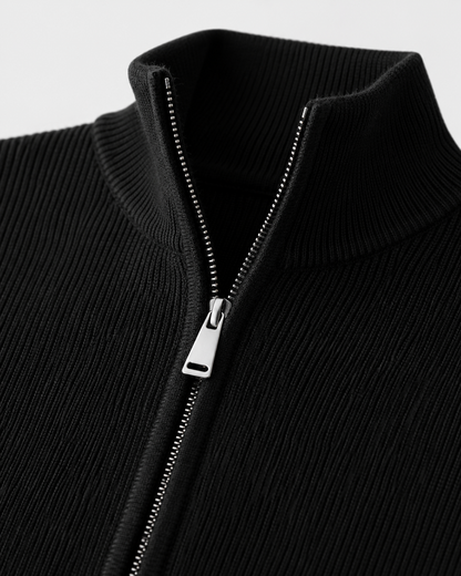 Cardigan Uomo con Zip Integrale e Collo Alto in Maglia