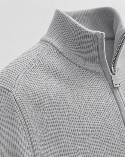 Cardigan Uomo con Zip Integrale e Collo Alto in Maglia
