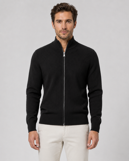 Cardigan Uomo con Zip Integrale e Collo Alto in Maglia