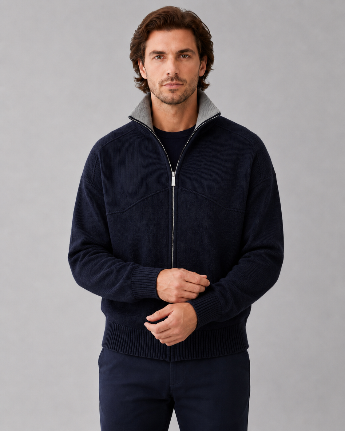 Cardigan Uomo in Maglia Full Zip Collo Alto