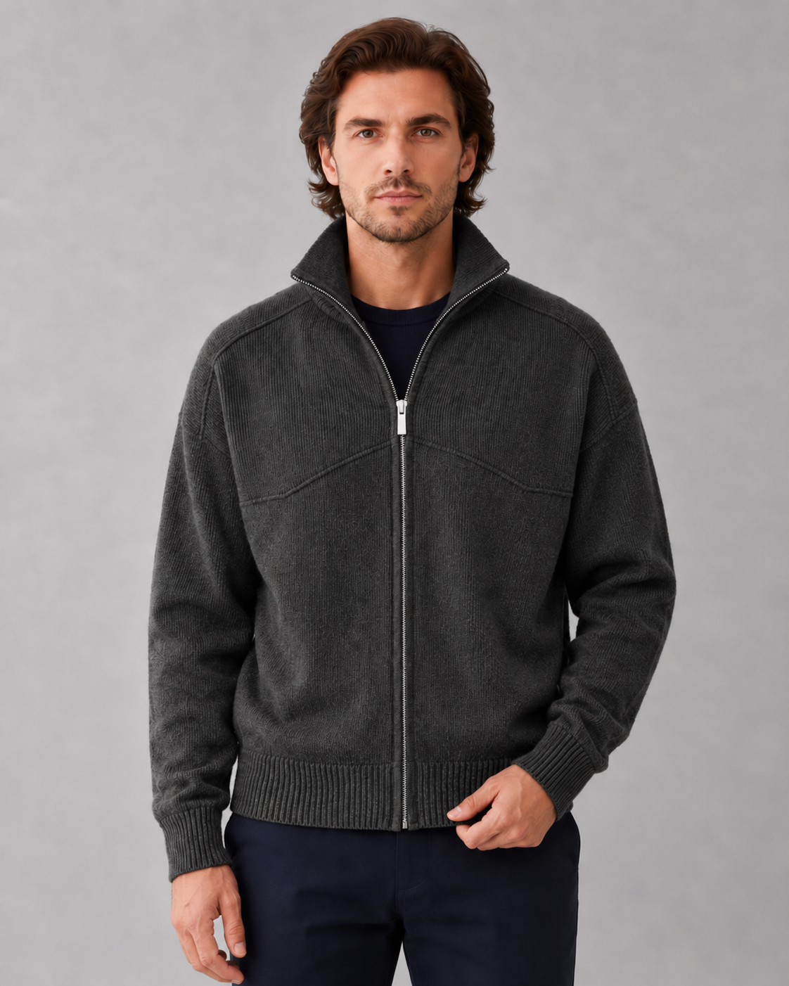 Cardigan Uomo in Maglia Full Zip Collo Alto