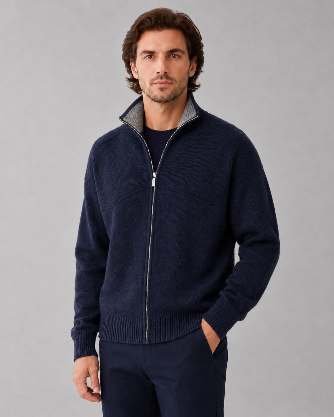 Cardigan Uomo in Maglia Full Zip Collo Alto