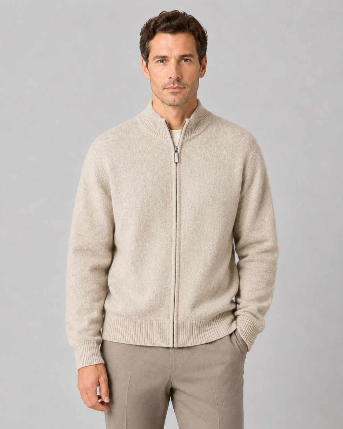 Cardigan Uomo in Lana Merino con Zip Collo Alto
