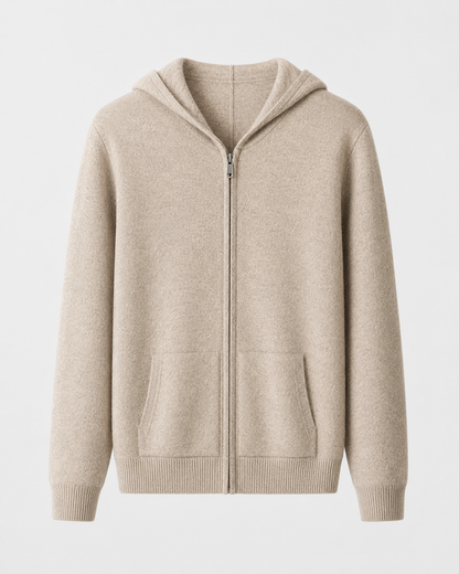 Maglione Uomo con Cappuccio in Lana Merino Full Zip Leggero