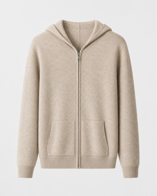 Felpa Uomo in Lana Merino con Cappuccio Full Zip