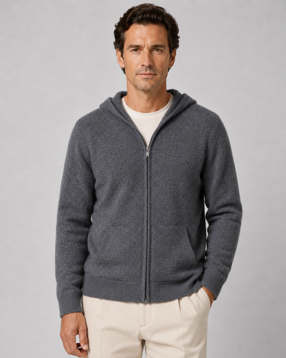 Maglione Uomo con Cappuccio in Lana Merino Full Zip Leggero