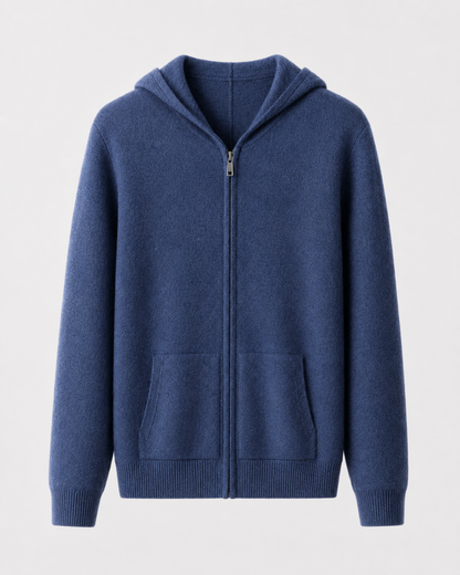 Maglione Uomo con Cappuccio in Lana Merino Full Zip Leggero