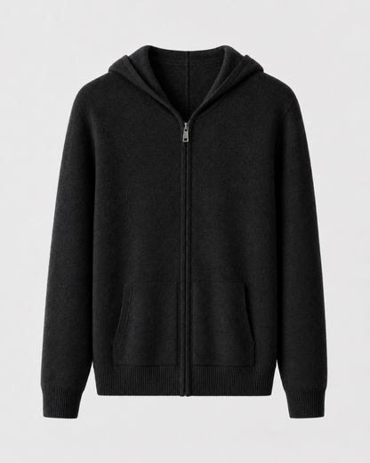 Maglione Uomo con Cappuccio in Lana Merino Full Zip Leggero