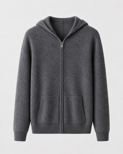 Maglione Uomo con Cappuccio in Lana Merino Full Zip Leggero