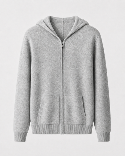 Maglione Uomo con Cappuccio in Lana Merino Full Zip Leggero