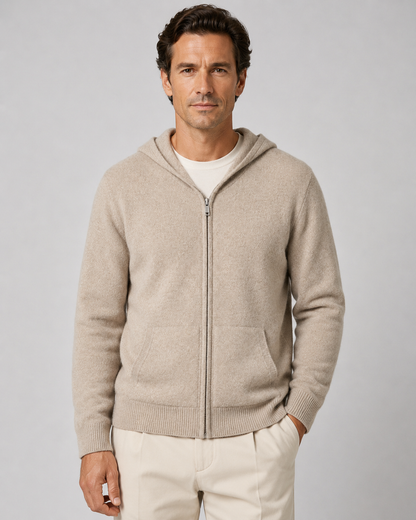 Maglione Uomo con Cappuccio in Lana Merino Full Zip Leggero