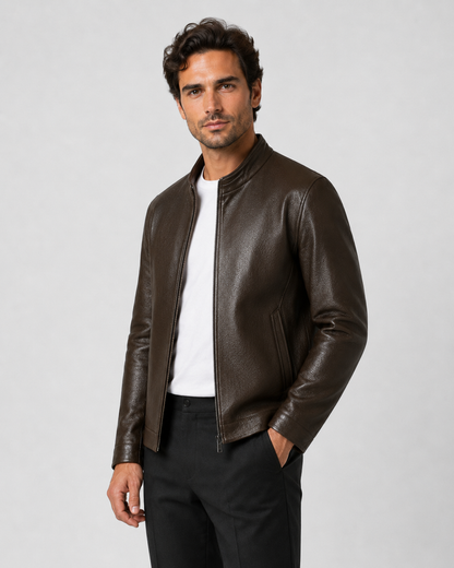 Giacca Uomo Effetto Pelle Collo Alto