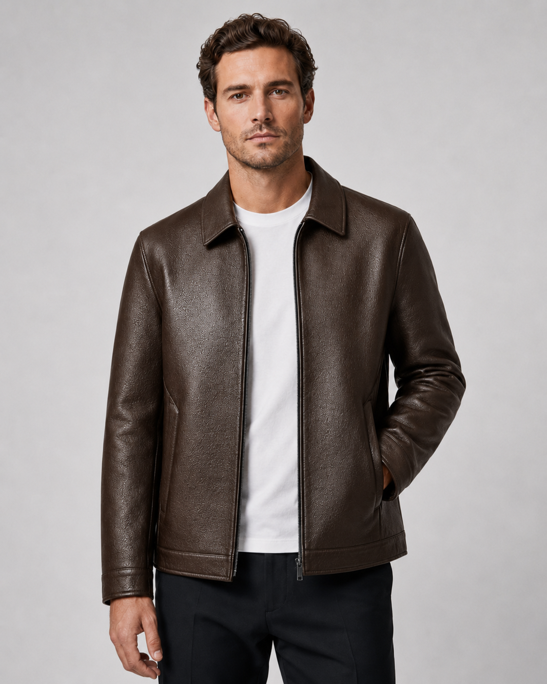 Giacca Uomo Effetto Pelle con Colletto Classico