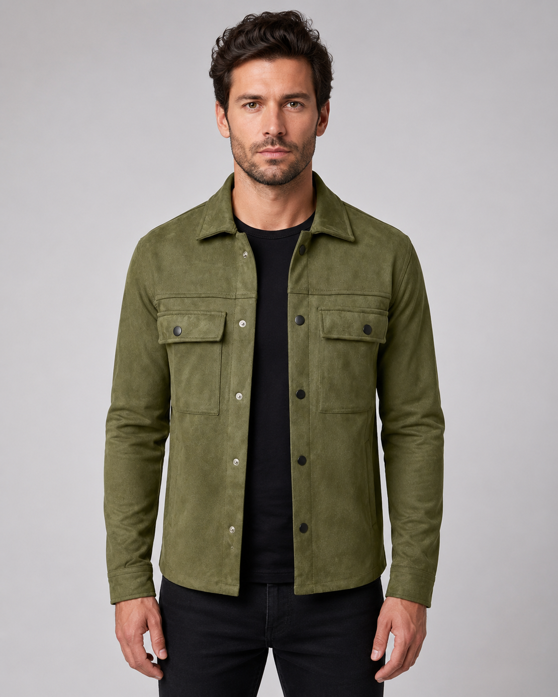 Giacca Camicia Uomo Effetto Camoscio Slim