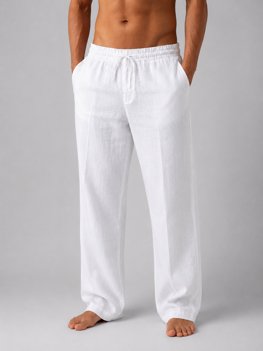 Pantaloni Uomo in Misto Lino Ampi con Coulisse