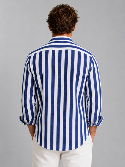 Camicia Uomo a Righe Effetto Lino Estiva Rilassata