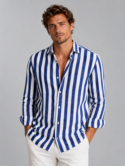 Camicia Uomo a Righe Effetto Lino Estiva Rilassata