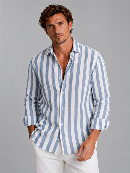 Camicia Uomo a Righe Effetto Lino Estiva Rilassata