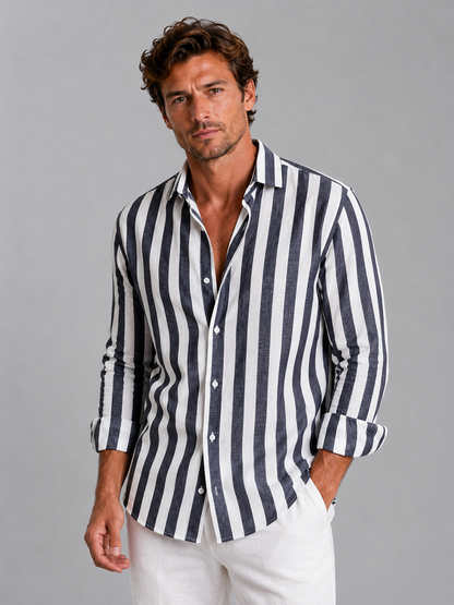 Camicia Uomo a Righe Effetto Lino Estiva Rilassata