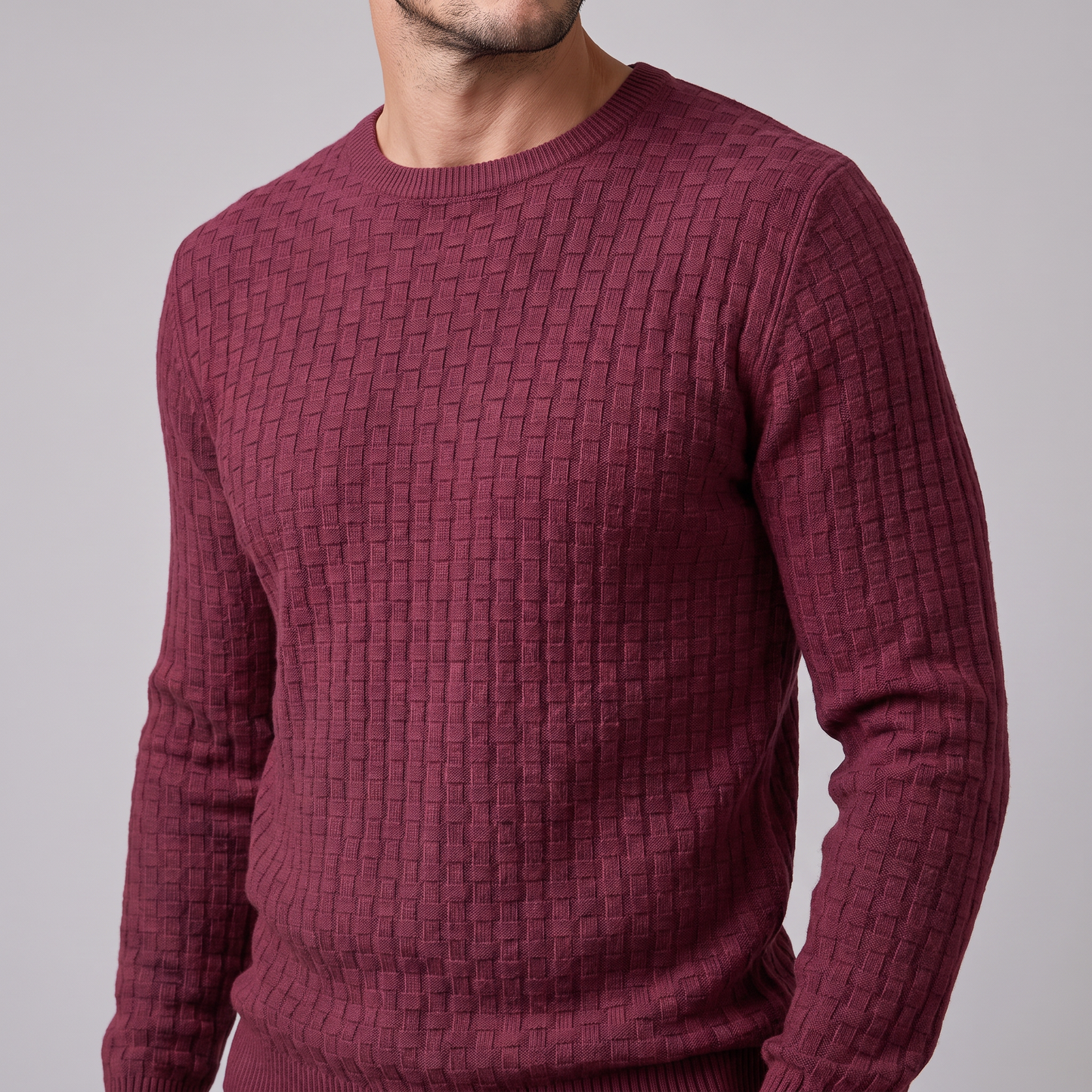 Maglione Uomo Girocollo in Maglia a Intreccio Texturizzato