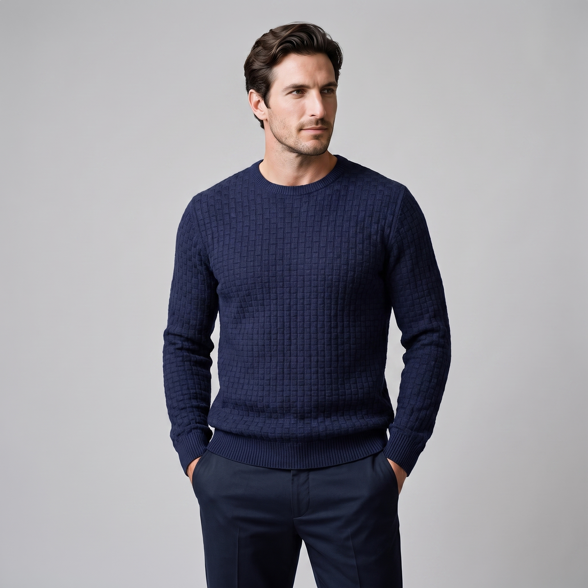 Maglione Uomo Girocollo in Maglia a Intreccio Texturizzato