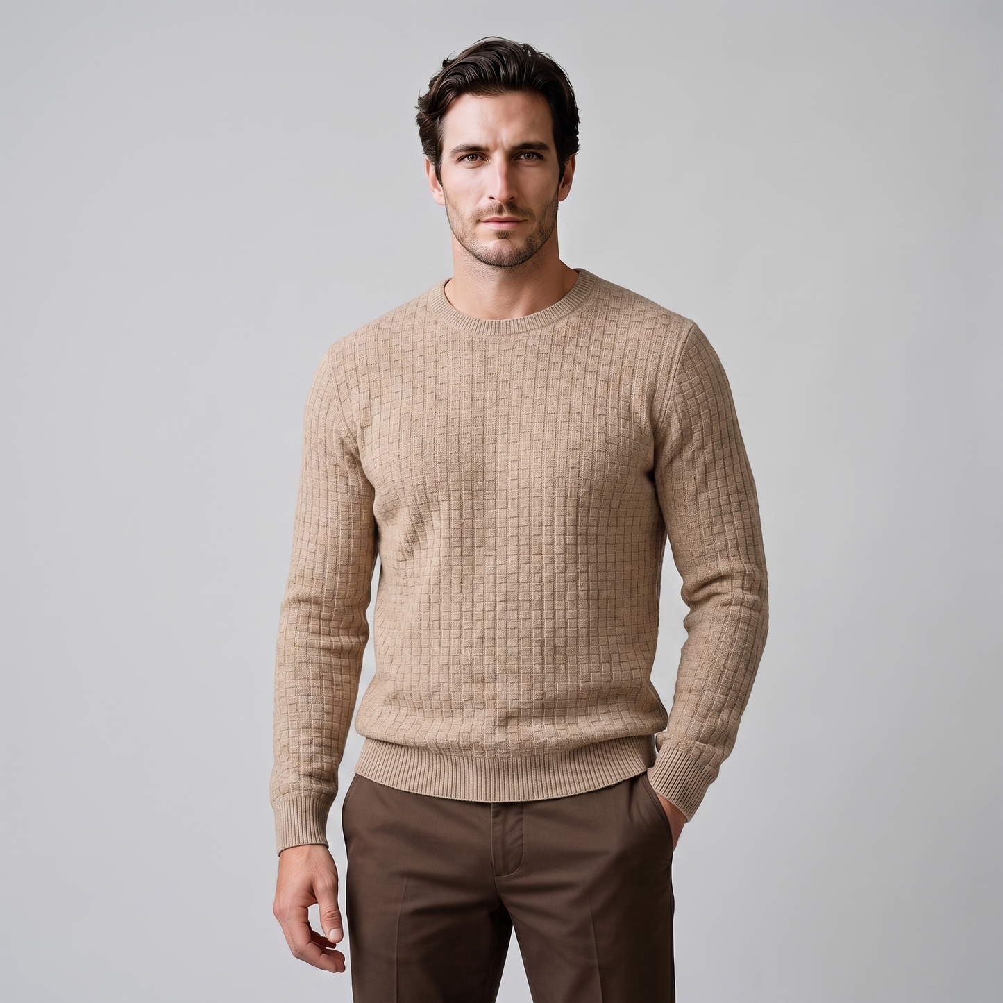 Maglione Uomo Girocollo in Maglia a Intreccio Texturizzato