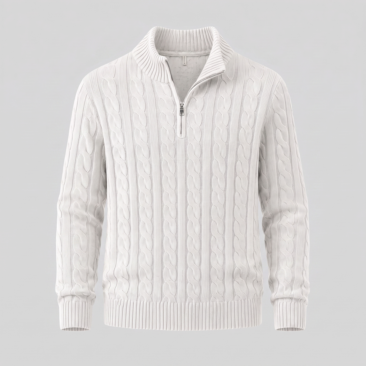 Maglione Uomo Mezza Zip in Maglia a Trecce Collo Alto