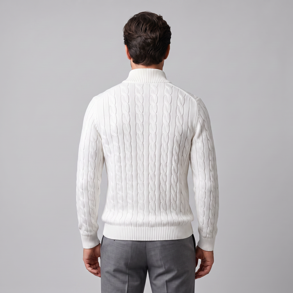 Maglione Uomo Mezza Zip in Maglia a Trecce Collo Alto