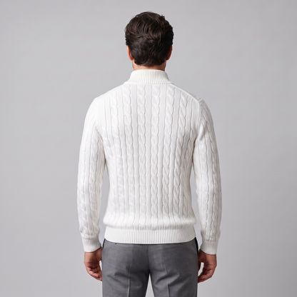 Maglione Uomo Mezza Zip in Maglia a Trecce Collo Alto