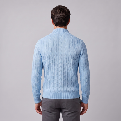 Maglione Uomo Mezza Zip in Maglia a Trecce Collo Alto