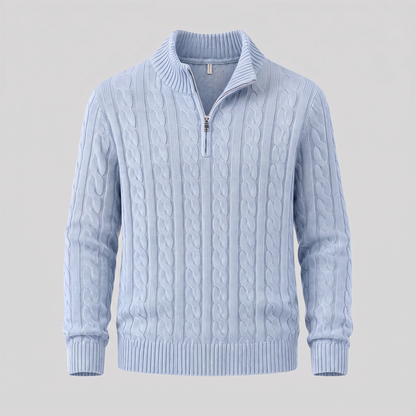 Maglione Uomo Mezza Zip in Maglia a Trecce Collo Alto